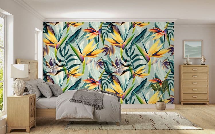 Seamless tropical flower, plant and leaf pattern background