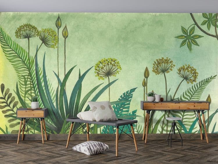 Green grass growing in the jungle. illustration painted with water colors