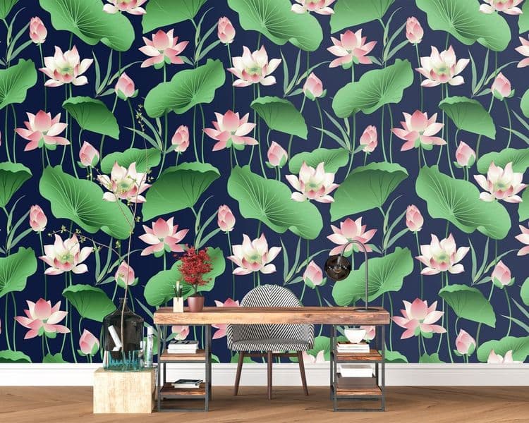 Vector seamless pattern lotus flowers and leaves. Watercolor.