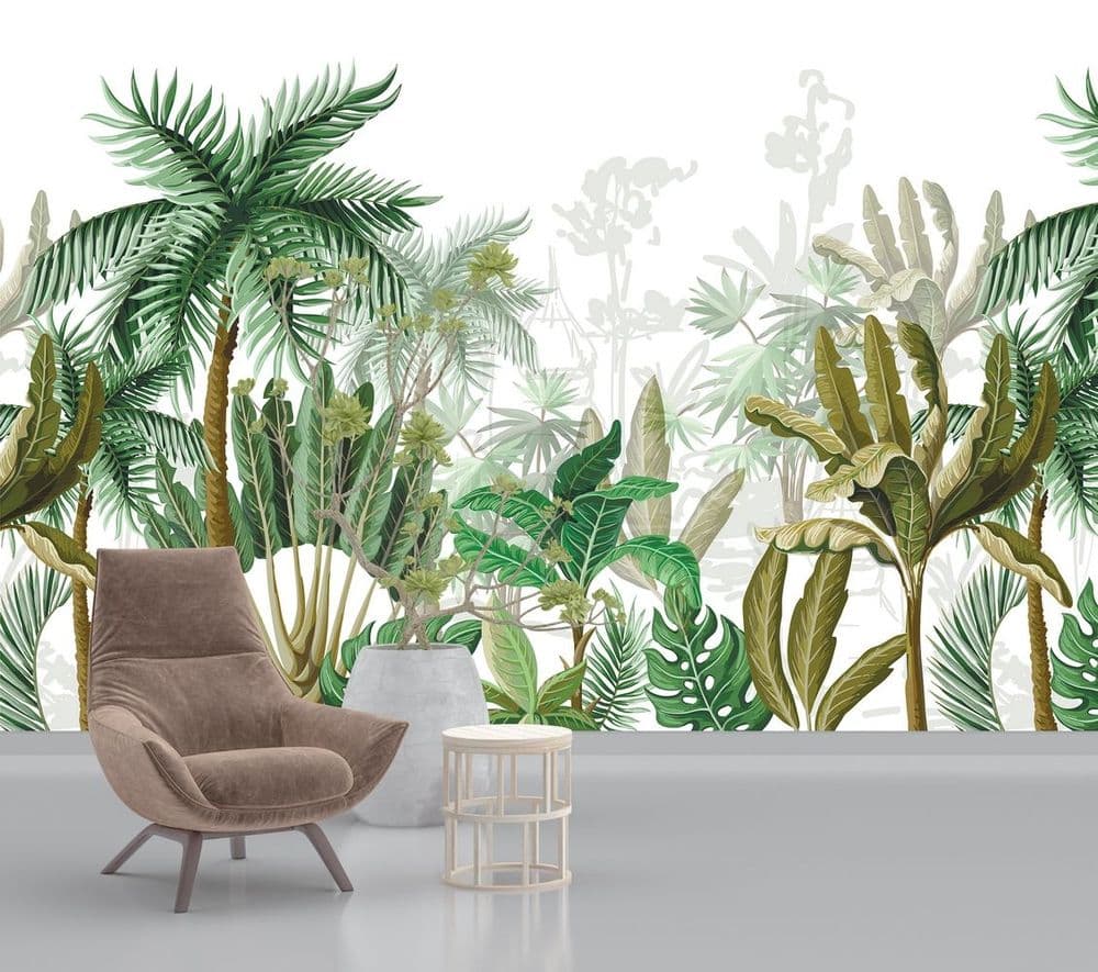 Seamless border with tropical tree such as palm, banana. view 1