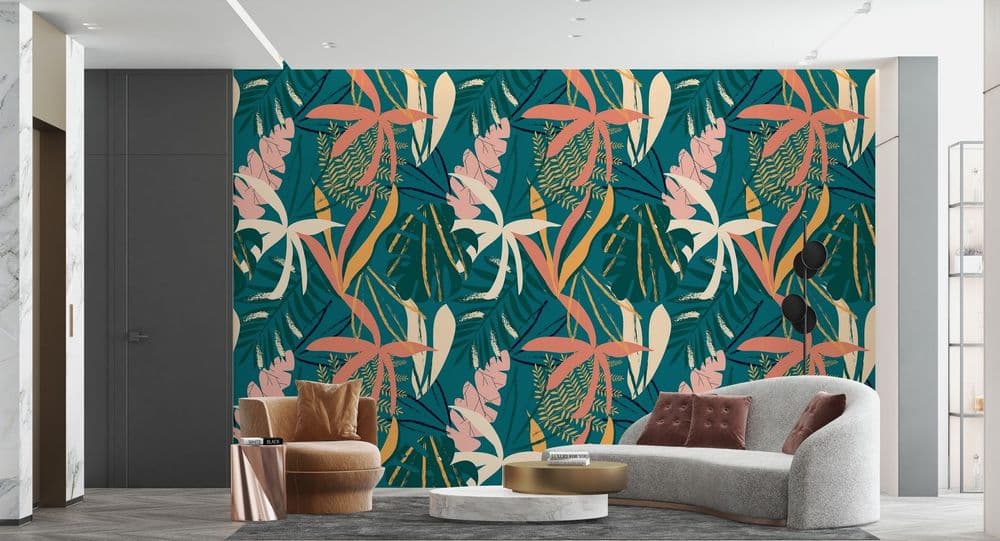 Seamless pattern with tropical leaves on dark green background. Vector design. Jungle print. Floral background. view 1