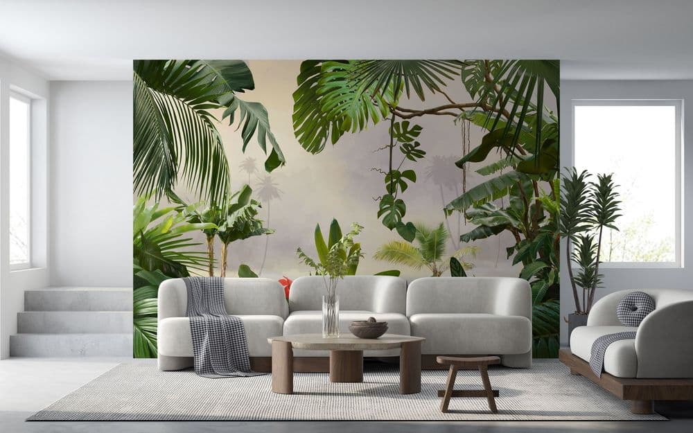 Adorable background design with tropical palm and banana leaves, can be used as background, wallpaper view 1
