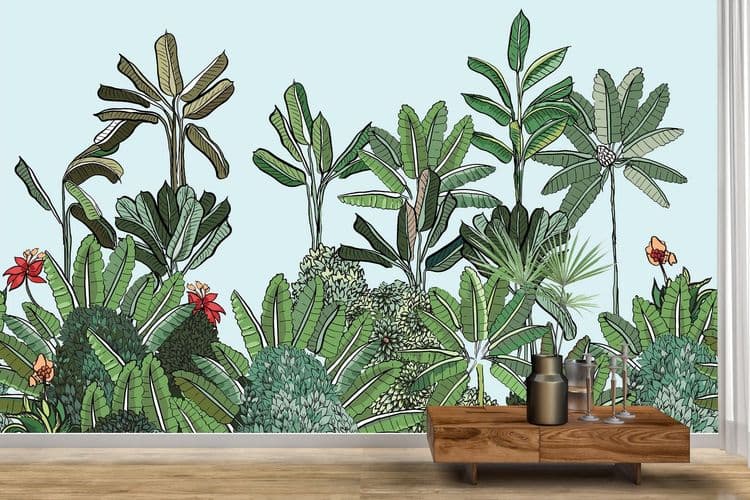 Seamless Pattern Border Background Tropical Jungle Forest Graphics Skyline Floral Art Ink Drawing