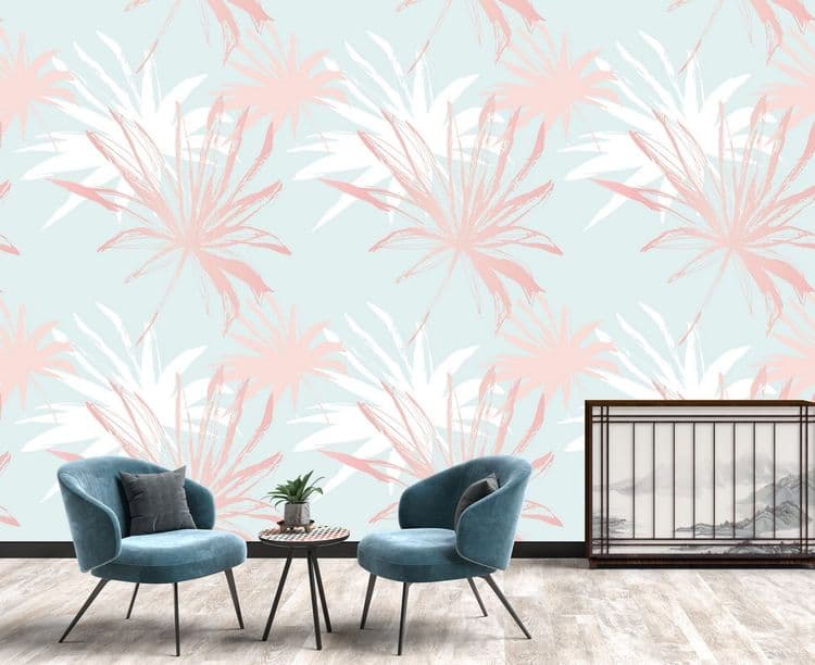 Nature seamless pattern. Hand drawn abstract tropical summer background fan palm tree leaves in silhouette, line art with glossy gradient effect Vector art illustration in pastel gold ro