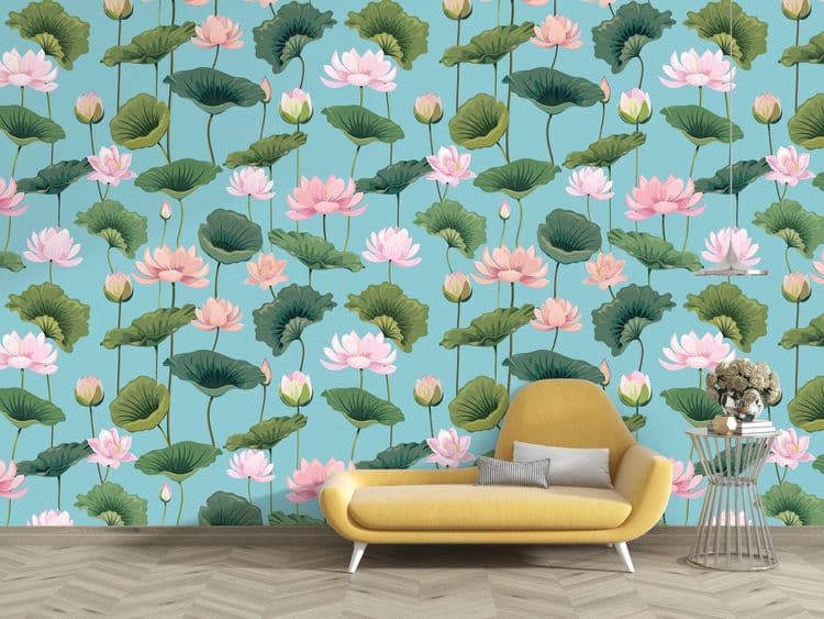 Seamless pattern with pink lotus