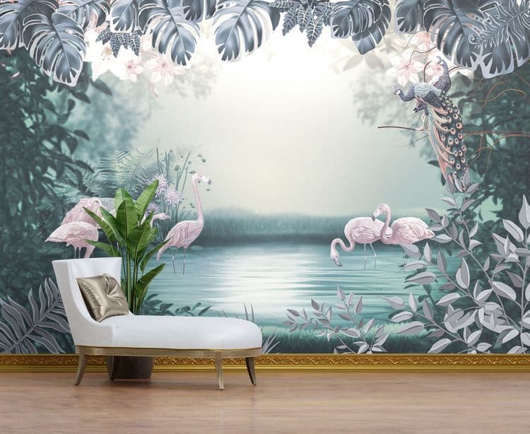 3d wallpaper flamingo nature with leaf